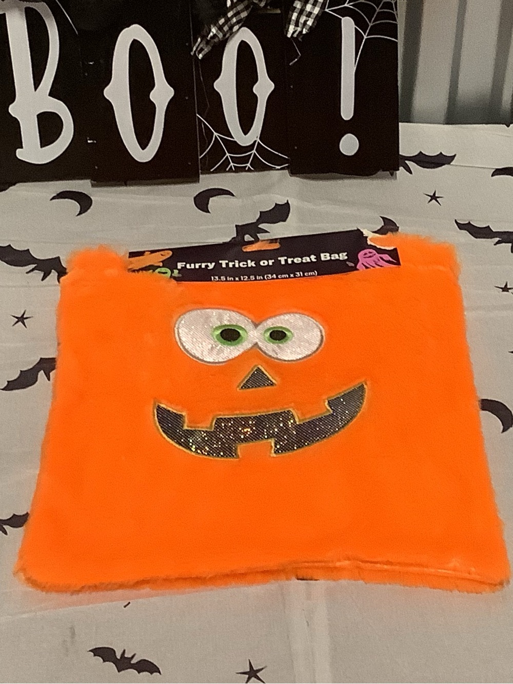 Orange Furry Jack-o'-Lantern Trick or Treat Bag